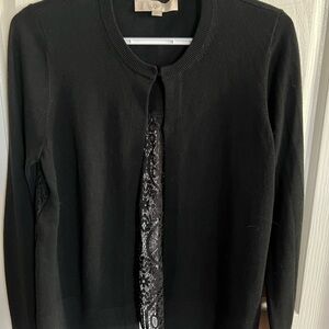 LOFT Black Cardigan with Lace Accent